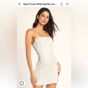 Lulus Say it’s love white sparkly lace backless mini bodycon dress